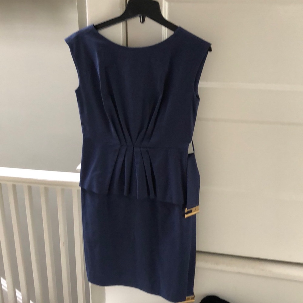 Shoshanna Navy blue one piece dress with gold belt